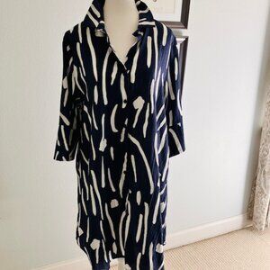 Radzoli ladies shirt dress navy and white high low hem oversized size Lg NWT